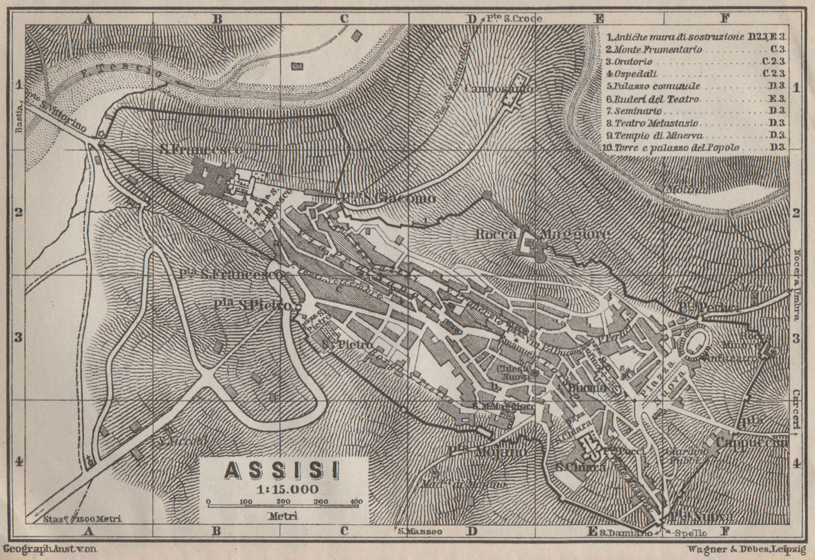 ASSISI antique town city plan piano urbanistico. Italy Italia mappa 1909
